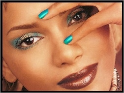 paznokcie, makijaż, Halle Berry, turkusowe